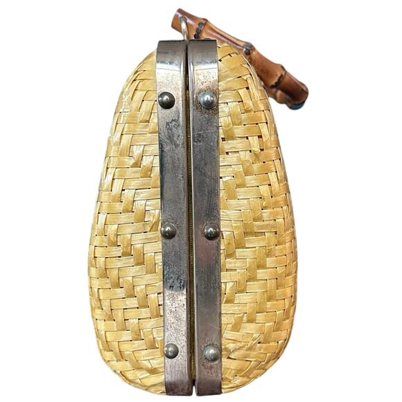 Vintage Rich’s Wicker Handbag Bamboo Top Handle Italian Woven Rattan Purse - Picture 4 of 15